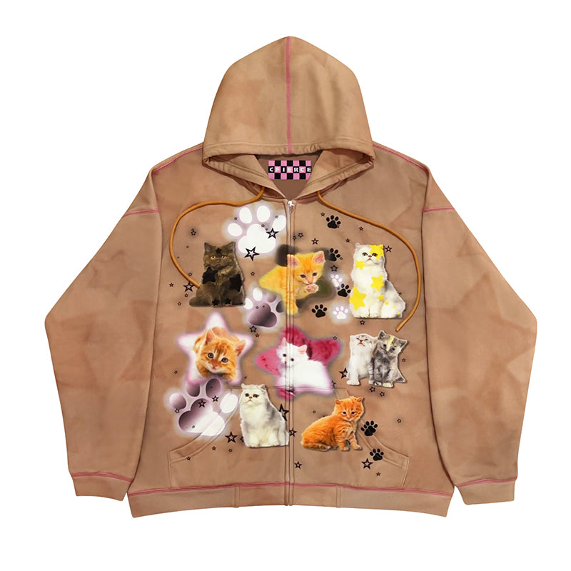 Cat zip up hoodie sale